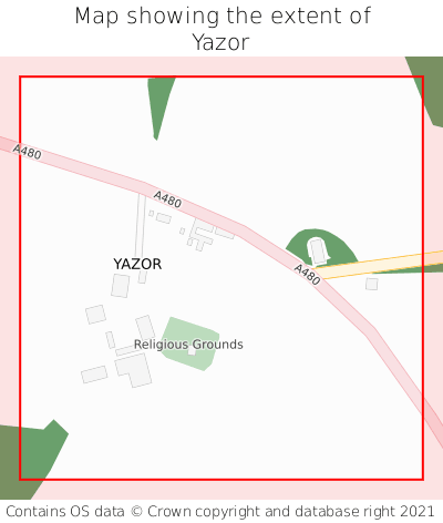 Map showing extent of Yazor as bounding box