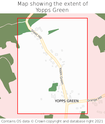 Map showing extent of Yopps Green as bounding box