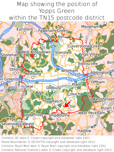 Map showing location of Yopps Green within TN15