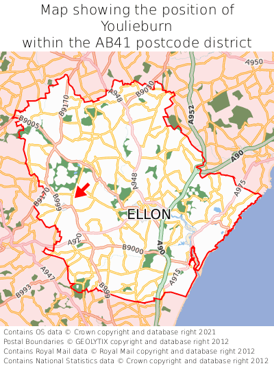 Map showing location of Youlieburn within AB41